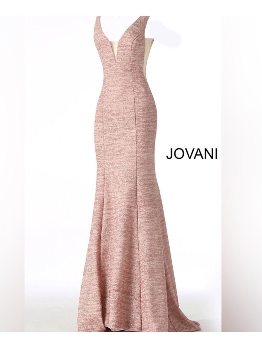 Jovani Blush Rose Gold Deep V Fitted Prom Gown